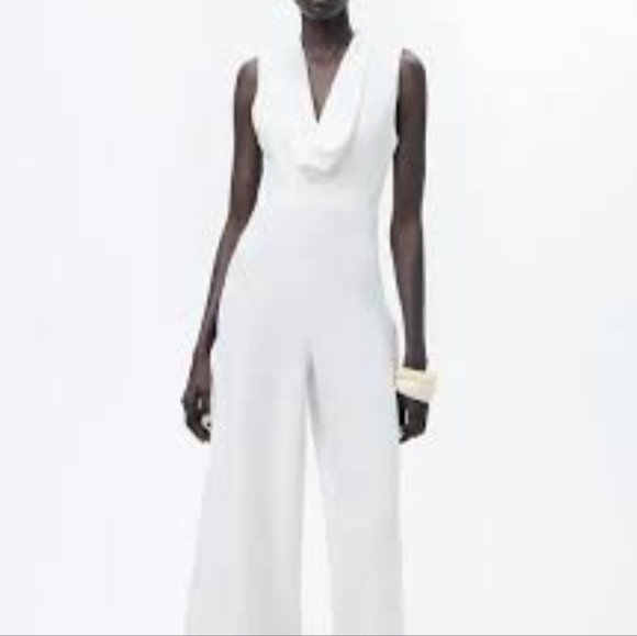 Zara Pants - Zara Crepe Jumpsuit With Draped Neckline